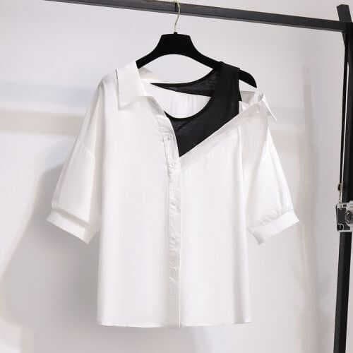 Chiffon falso camisa de duas peças feminina verão novo estilo moda moda redução de idade solto All-Match chique pequena