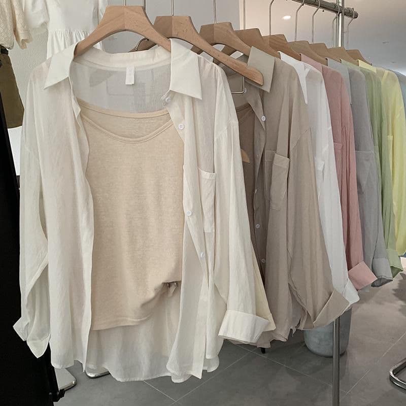 Chiffon gelo seda protetor solar camisa feminina verão novo estilo moda High-End All-Match chique Cardigan topo
