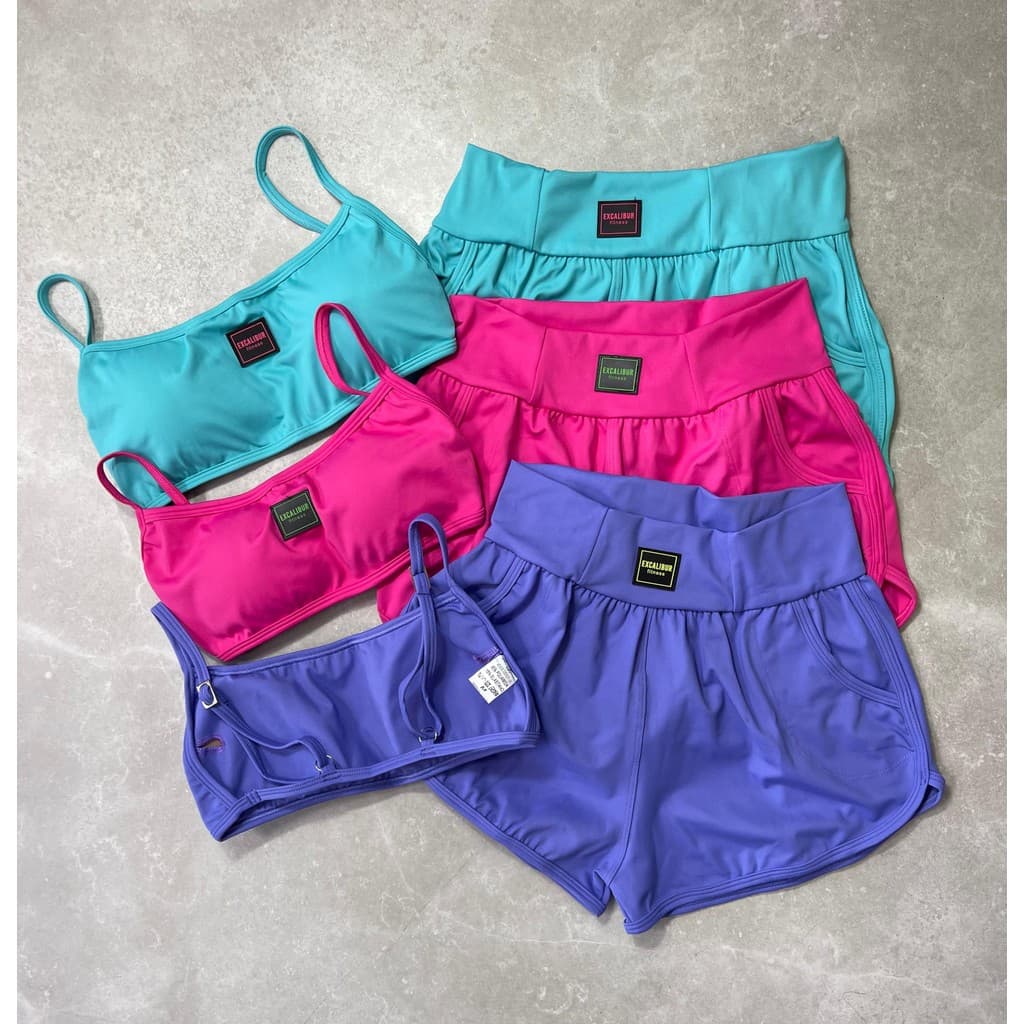 CONJUNTO SHORT EXCALIBUR TOP ALCINHA  COSTA FITA ZERO TRANSPARÊNCIA ACADEMIA TREINO