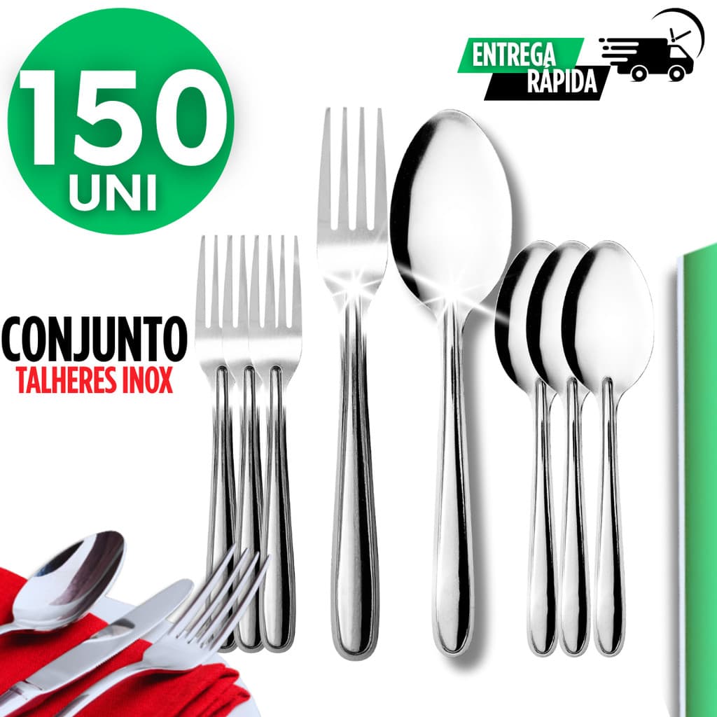 Jogo Kit 150 Talheres Inox 18cm  Perfeito para Festas e Eventos Talher para Bar Restaurante