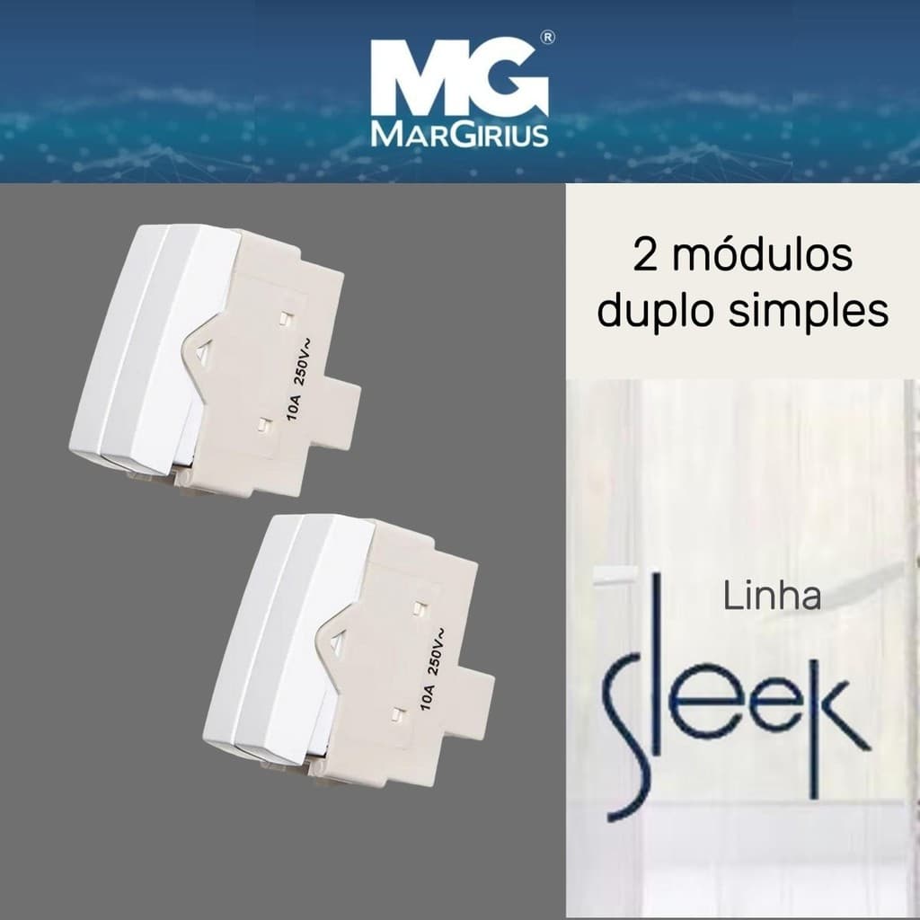 kit 2 Módulo Interruptor tecla Duplo Simples Margirius Sleek Branco