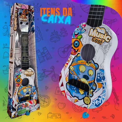 Violão infantil guitarra monstrinhos + palheta azul 57 cm