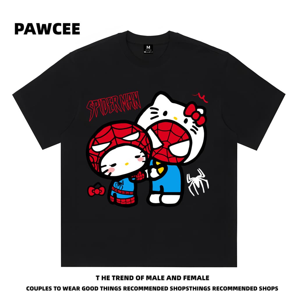Camiseta Unissex Oversized Plus Size Feminina Masculina Preta Unisex  Design de Hello Kitty e Homem-Aranha, Moda Pop Cul