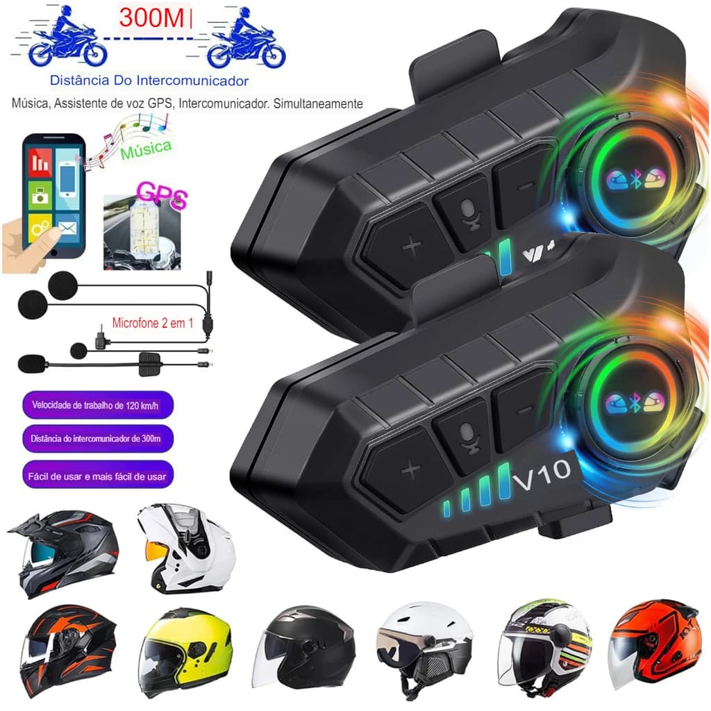 Comunicador Bluetooth 5.3 Moto Motoqueiro V10/V20 1 Unidade Completo