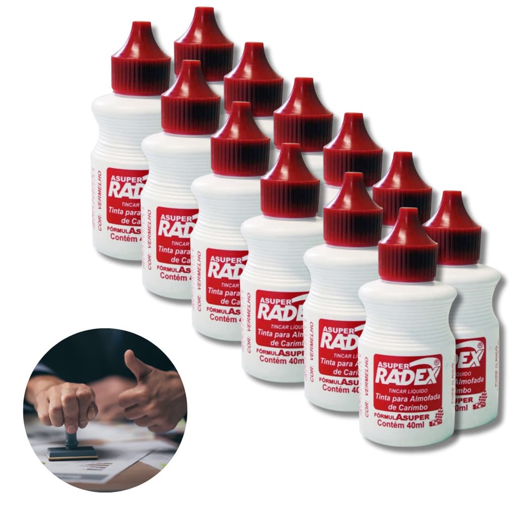 Kit 12 Unidades De Tinta Para Carimbo Almofada Vermelha Secagem Rápida