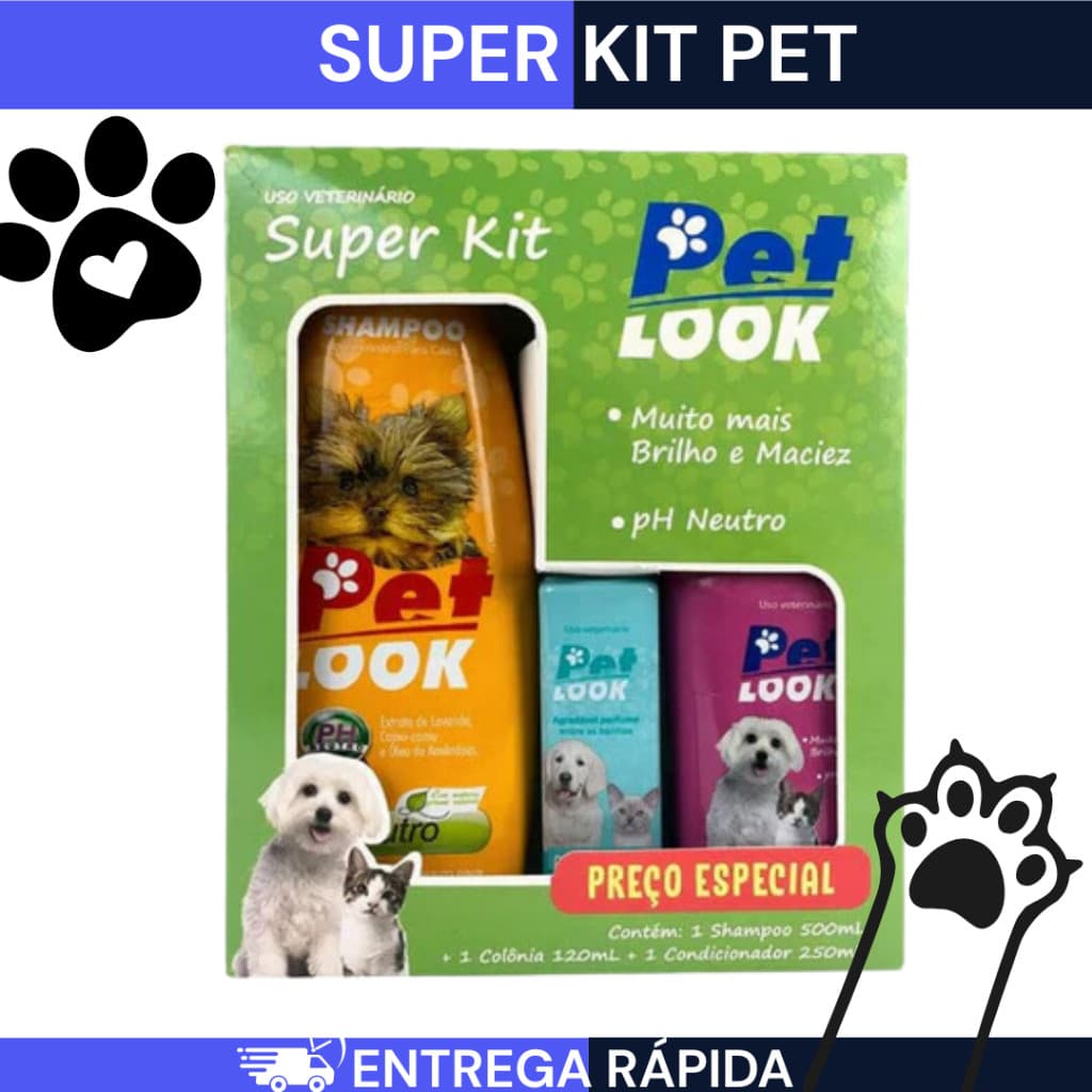 Kit Banho Higiene Shampoo Condicionador Perfume Pet Shop Cachorro e Gato Pet Clean - Pet Look