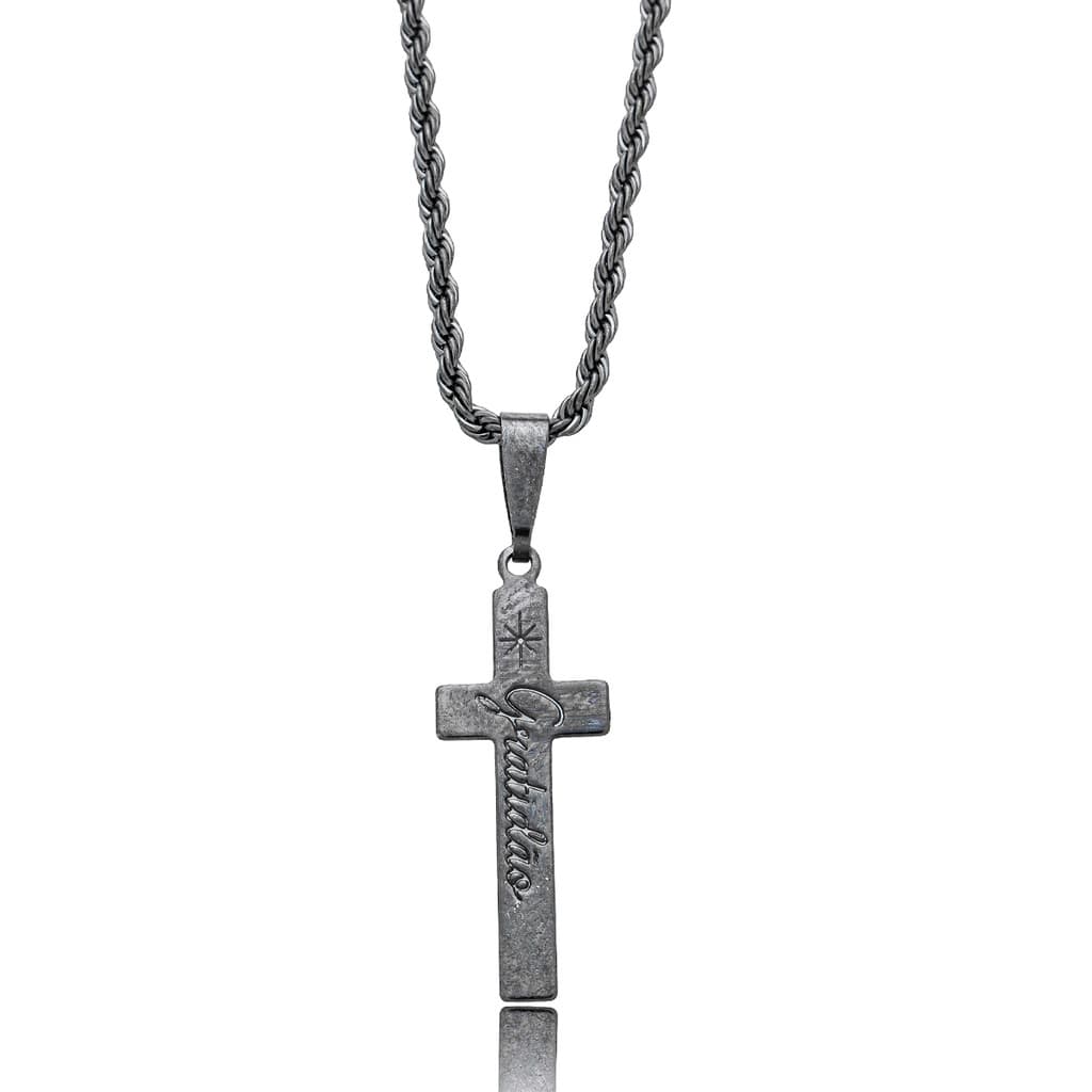 Colar Masculino/Feminino Gratidão em Aço Inoxidável Grafite