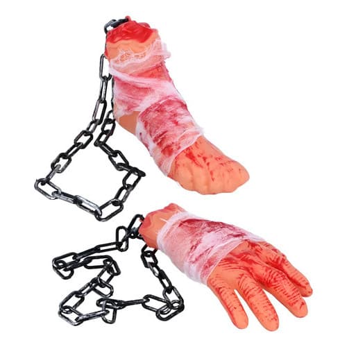 Kit Pé E Mão C Corrente Sangue Halloween Decoração Hw