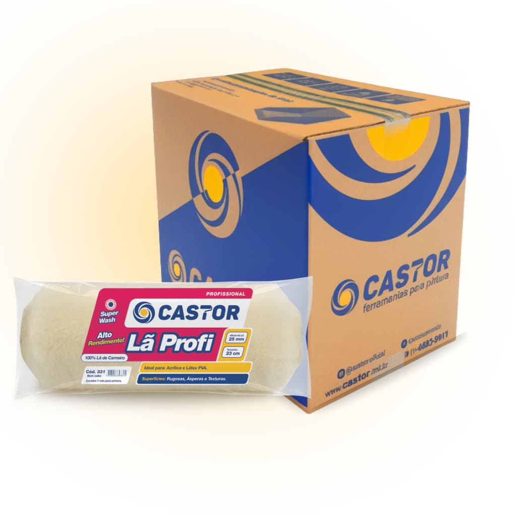 Caixa c/ 12 Rolos para pintura Lã Carneiro Profi 25MMx23CM s/cabo - Castor