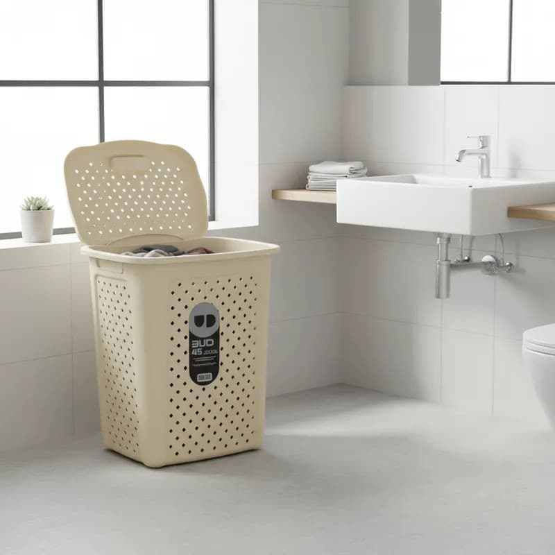 Cesto de Roupa Suja Grande 45L Rattan Lavanderia Marmorizado Organizador Banheiro Balde de Roupas