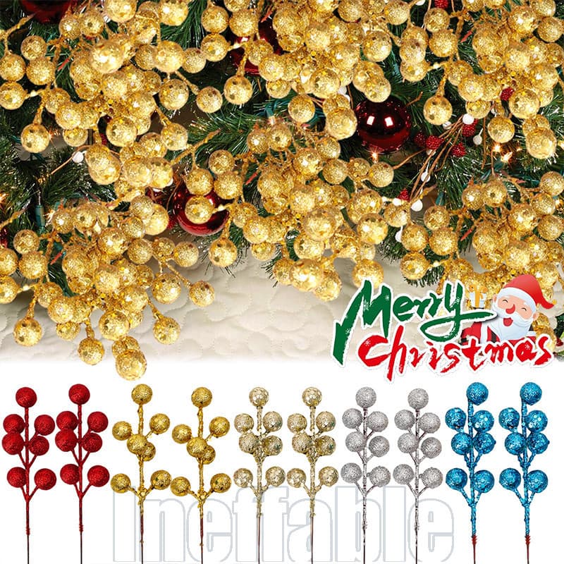 4/20 Unidades De Ramo De Frutas Com Glitter Artificial De Natal-Enfeite De Bagas De Azevinho Artificiais-Ramos De Planta