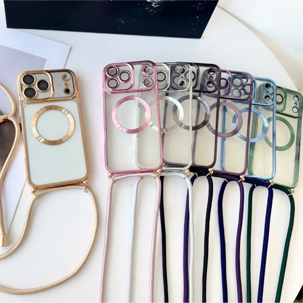 Crossbody Cordão Cinta Chapeamento Magnético Claro Caso Para iPhone 17 Pro Max 16 15 Plus 17 Ar Macio Pára-Choques Capa