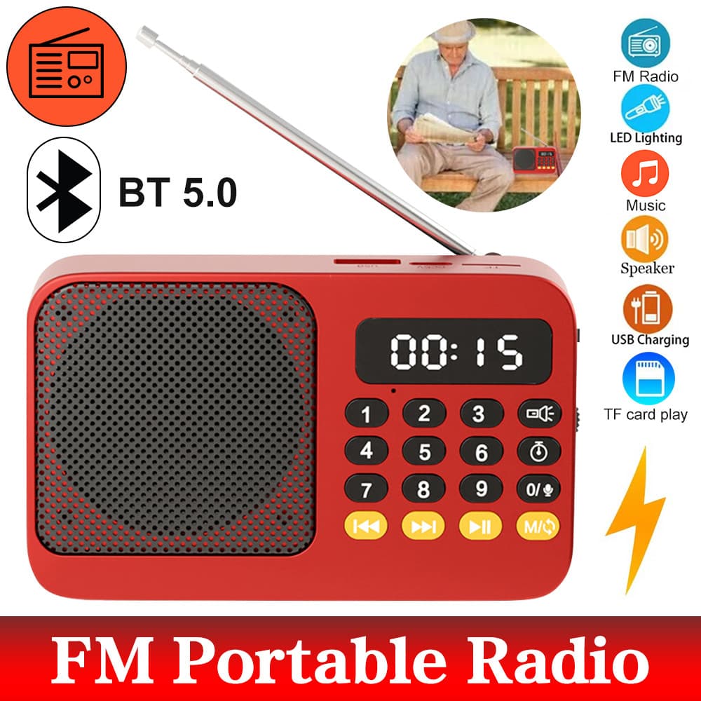 Rádio Portátil FM Recarregável Com Lanterna Alto-Falante Bluetooth Sem Fio Display LCD Jack Para Fone De Ouvido De 3.5 M