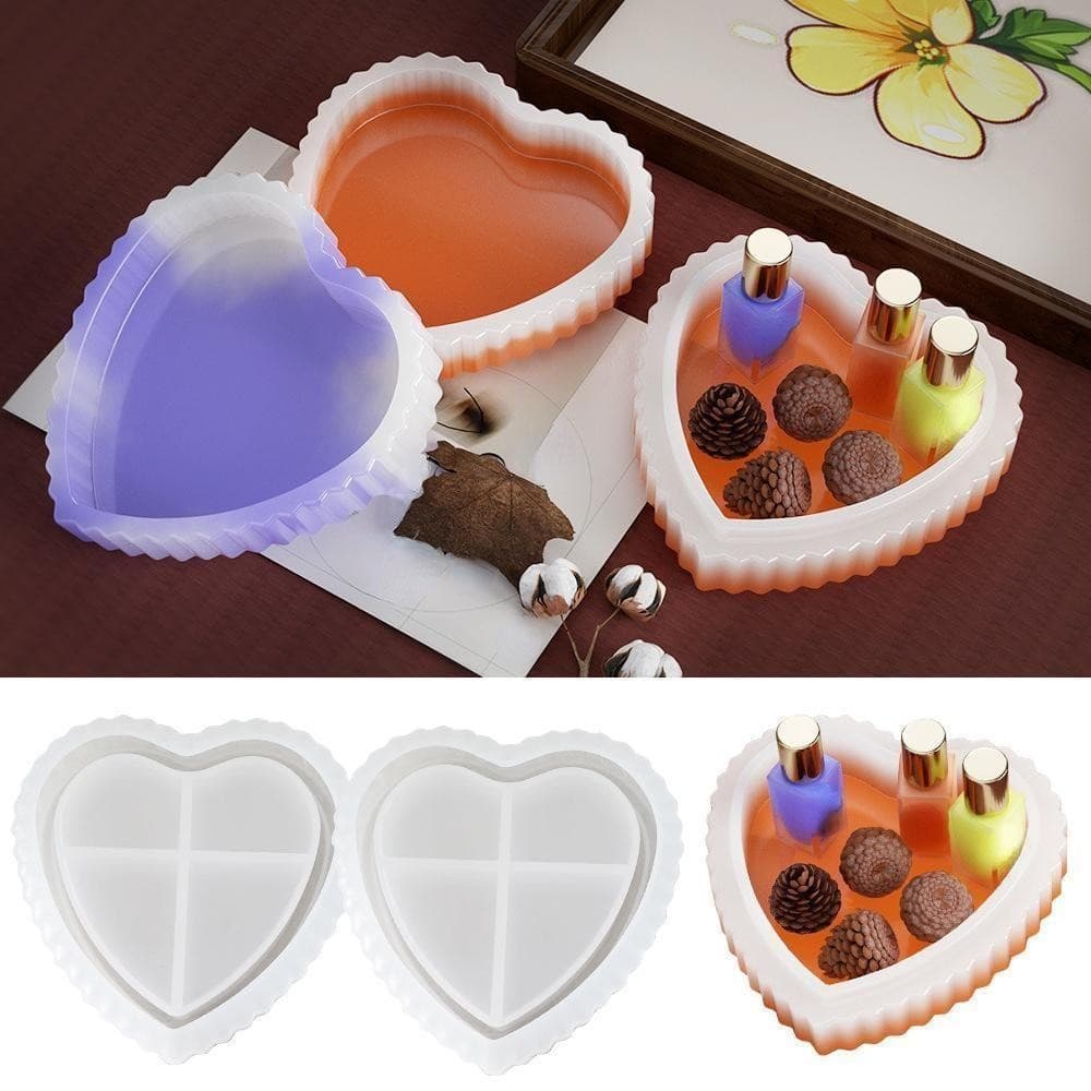 DIY Adesivo Gesso Castiçal Molde Listrado Amor Placa Caixa De Armazenamento Em Forma De Coração Bandeja De Jóias De Sili