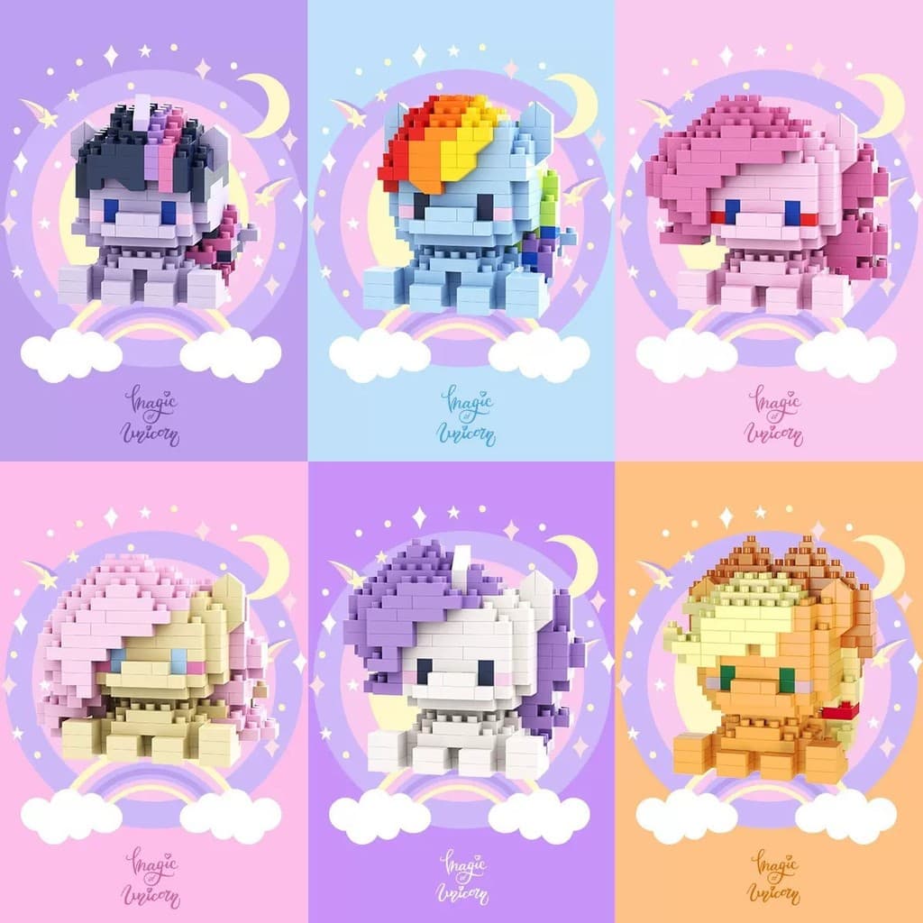 Pônei dos desenhos animados boneca partículas blocos de construção educacional das crianças decoração Desktop presente
