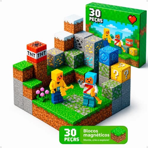Blocos Magnéticos 30 Peças Brinquedo Educativo Criativo Infantil Pixel Presente Menino Menina