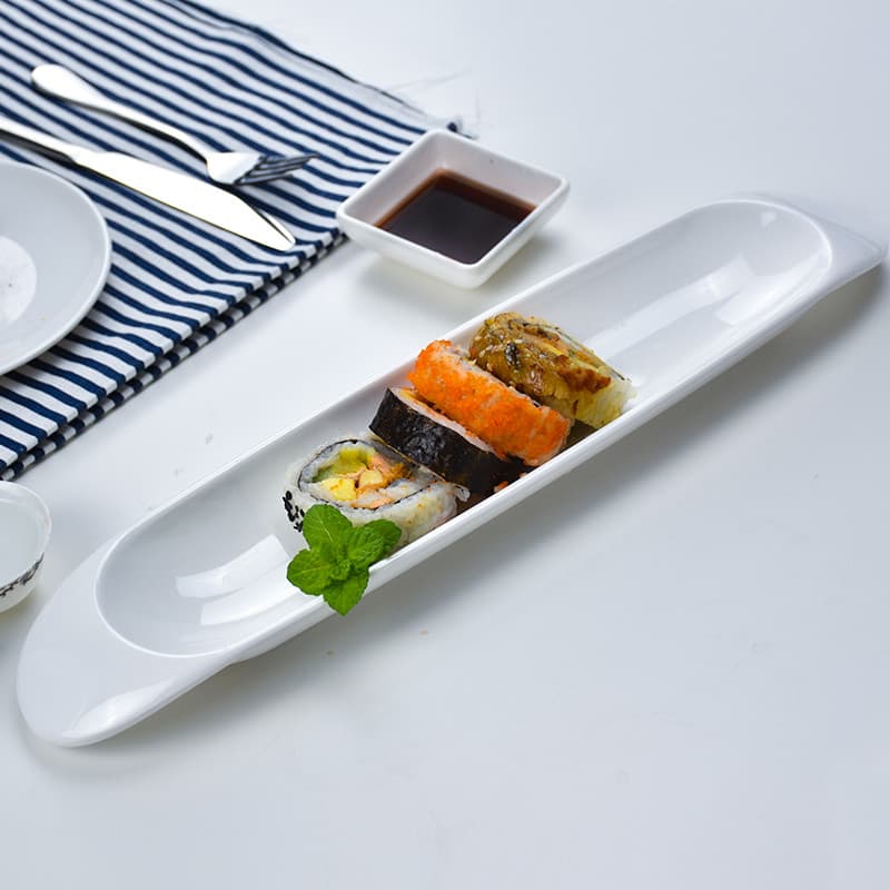 A5 imitação de porcelana prato de Sushi branco criativo lanche japonês placa de tira longa melamina prato frio camarão e