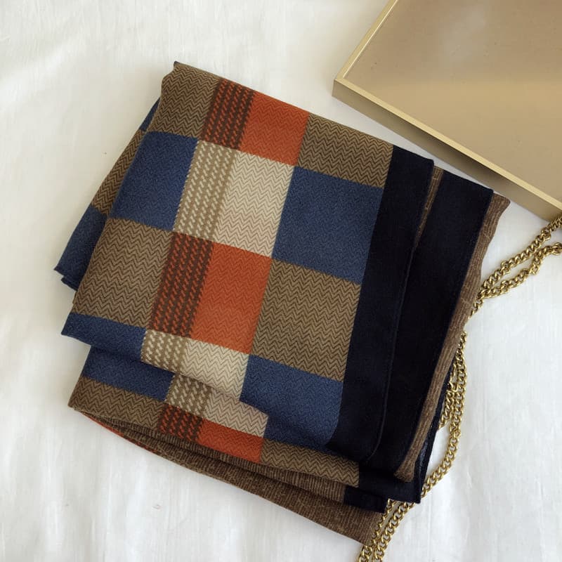 Estilo coreano novo estilo cor-bloqueio Retro xadrez cachecol feminino outono inverno longo xale cachecol quente All-Mat