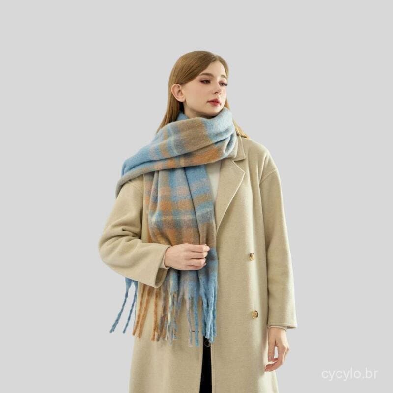 Lenço De Borla Xadrez De Inverno Engrossado Xale De Pescoço Quente