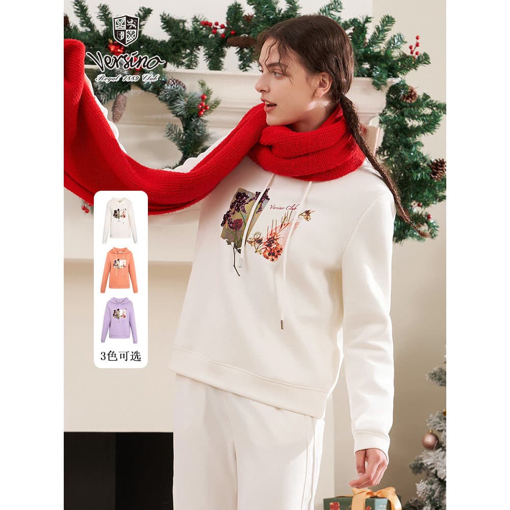 Versino versino oversize com capuz impresso moletom feminino outono inverno novo Casual All-Match jaqueta feminina
