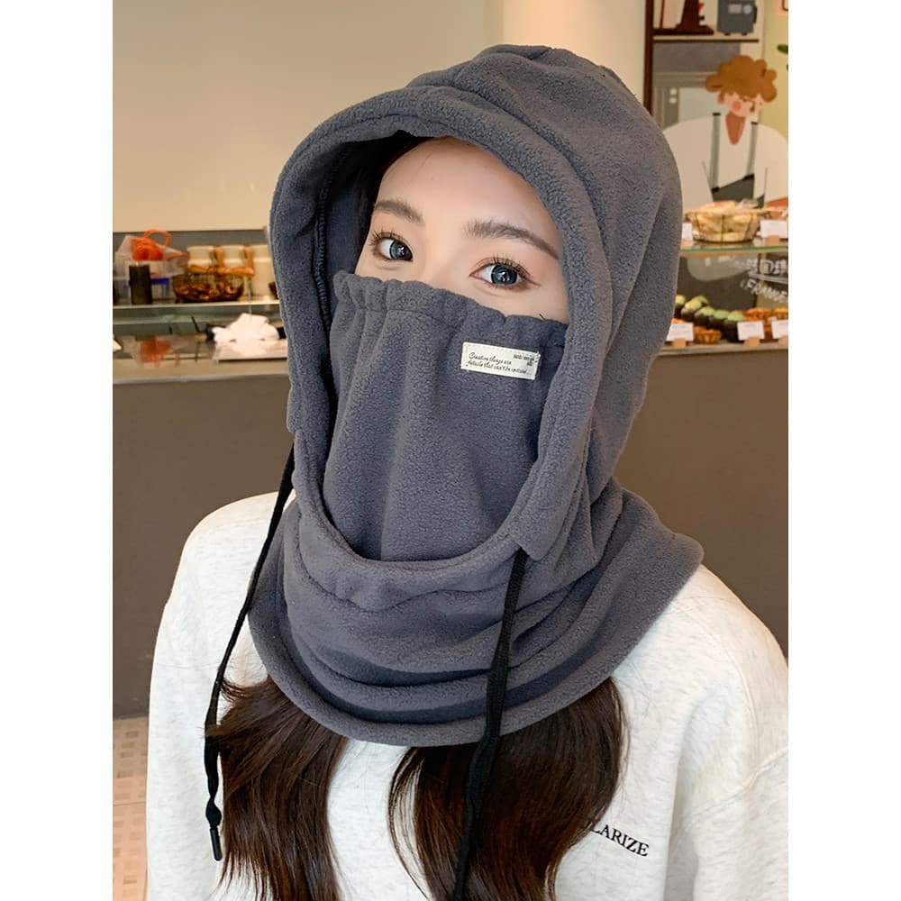 Capuz quente chapéu cachecol integrado capuz das mulheres dos homens inverno forro de lã grosso esqui equitação veículo