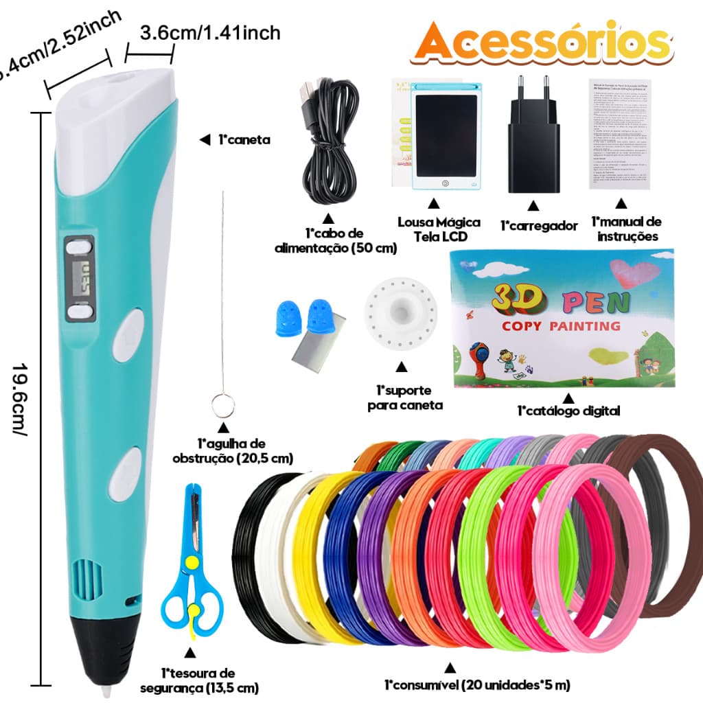 Kit De Caneta Para Impressora Mágica 3D STARMEGA , 20 Recargas De Filamento Colorido 100m , Brinquedo De Desenho Educaci