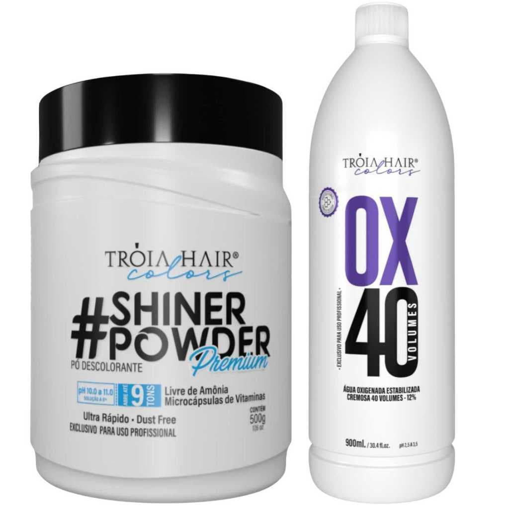 KIT DESCOLORAÇÃO PREMIUM – PÓ AZUL AMÔNIA FREE + OX 40V TRÓIA HAIR