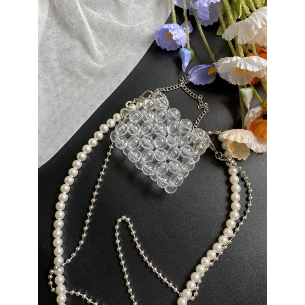 Transparente transparente grânulo corda tecido saco do mensageiro corrente de Metal Mini pequeno saco feminino caseiro f