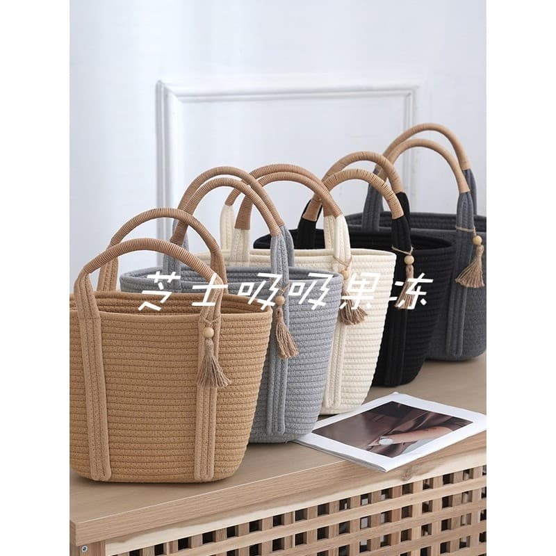 2026 outono inverno novo estilo corda de algodão tecido saco feminino simples Casual grande capacidade palha tecido Comm