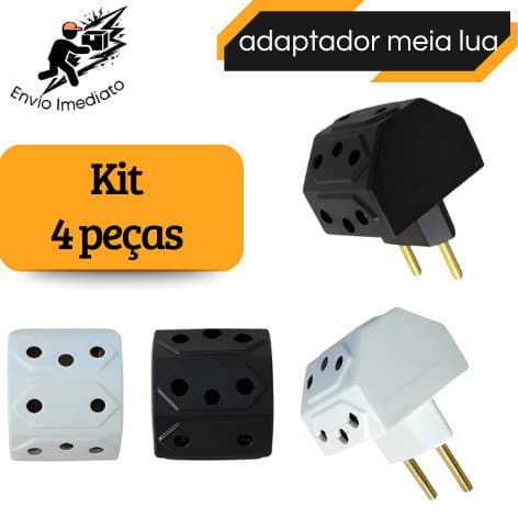 Kit 4 Adaptador de Tomada Benjamin Multiuso Meia Lua com 5 Entradas Bivolt 10A e 20A