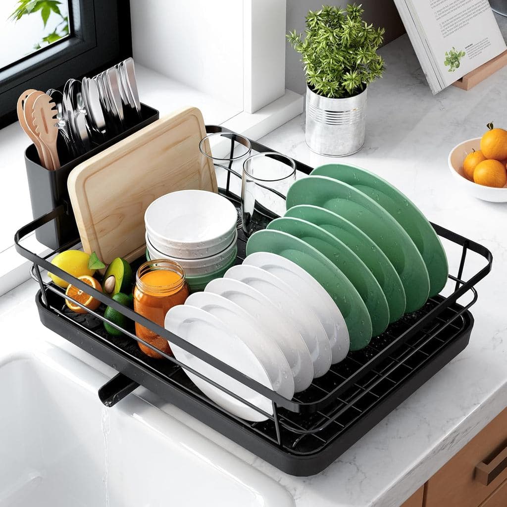 Escorredor de Louça Kitsure para Bancada de Cozinha, Organizador e Armazenador de Utensílios em Aço Inoxidável com Porta