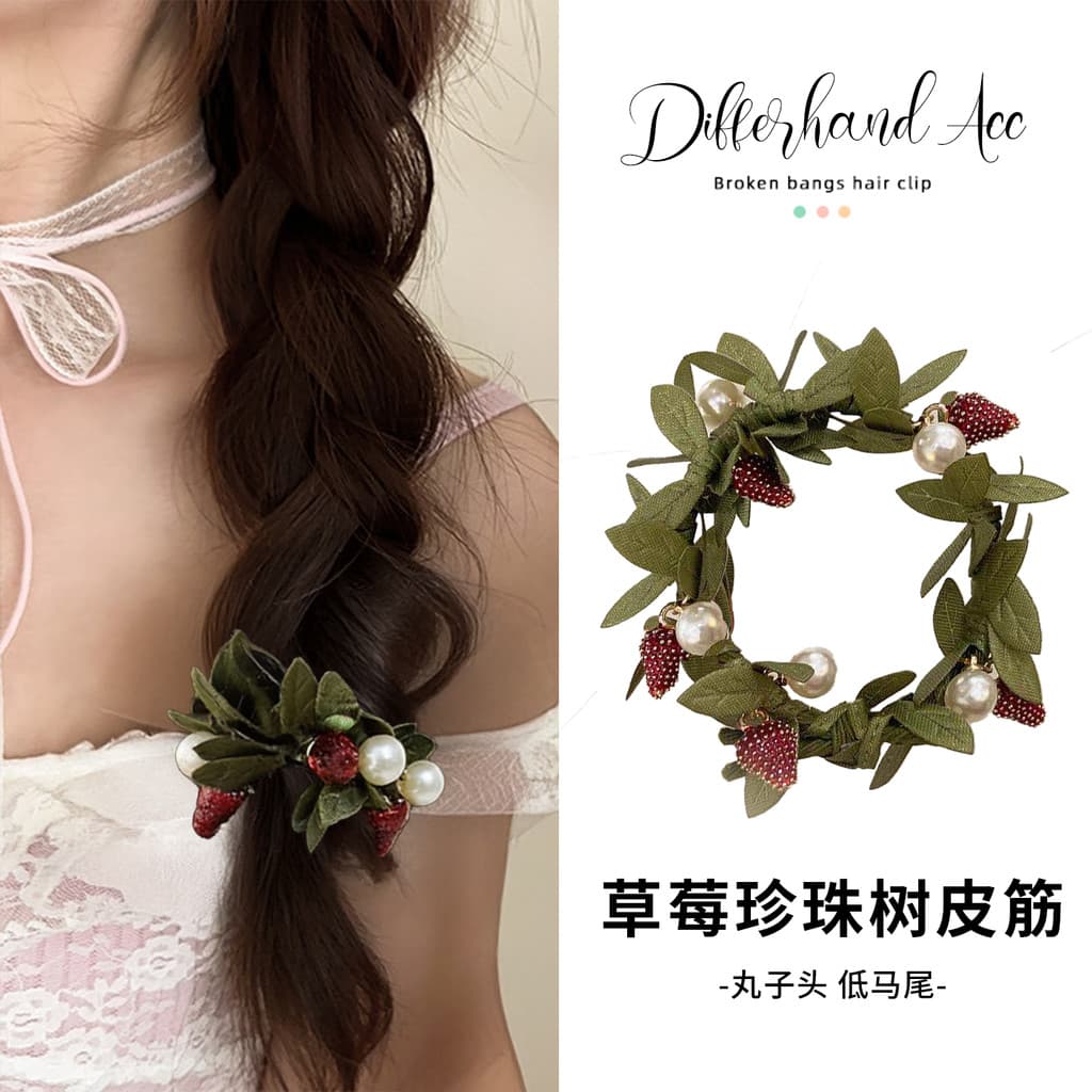 Morango Rattan anel de cabelo acessórios para o cabelo cabeça corda verão novo estilo corda de cabelo doce laço baixo al