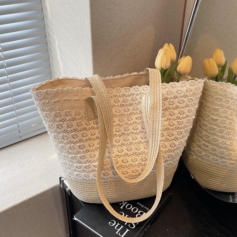 Bolsa de palha estilo férias feminina verão 2026 novo estilo grande capacidade bolsa de praia à beira-mar estudante bols