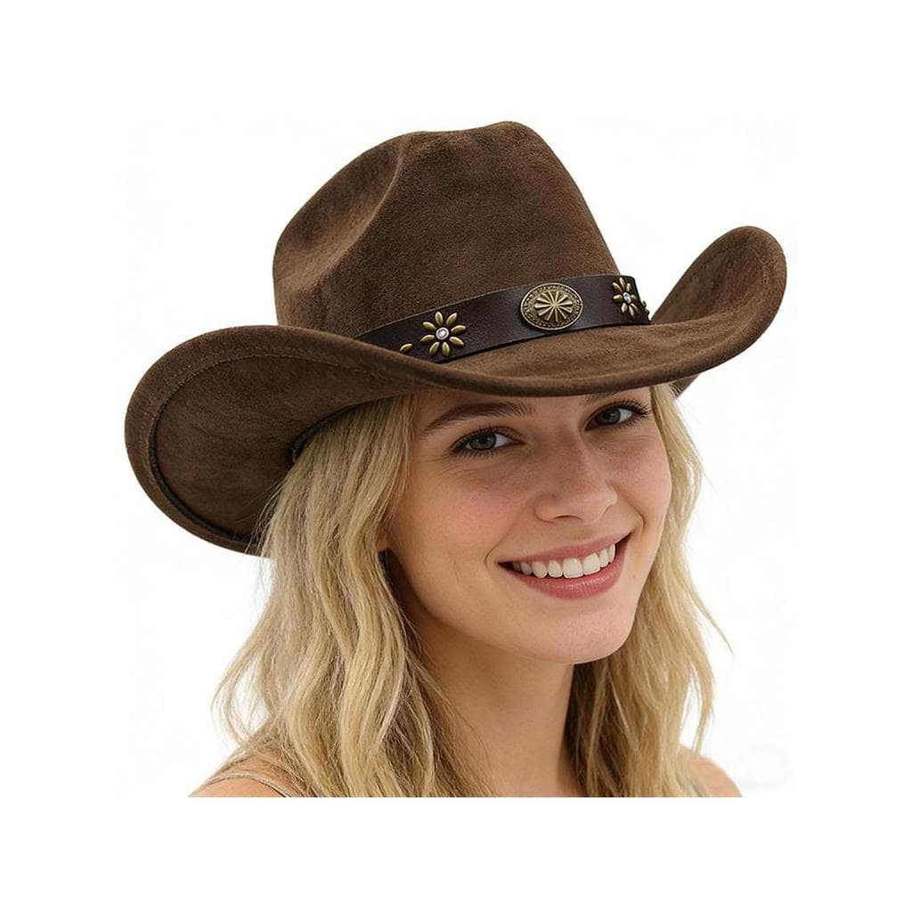 Chapéu de Cowboy ocidental de camurça com borda ondulada, chapéu de Cowboy ocidental para homens e mulheres, estilo étni