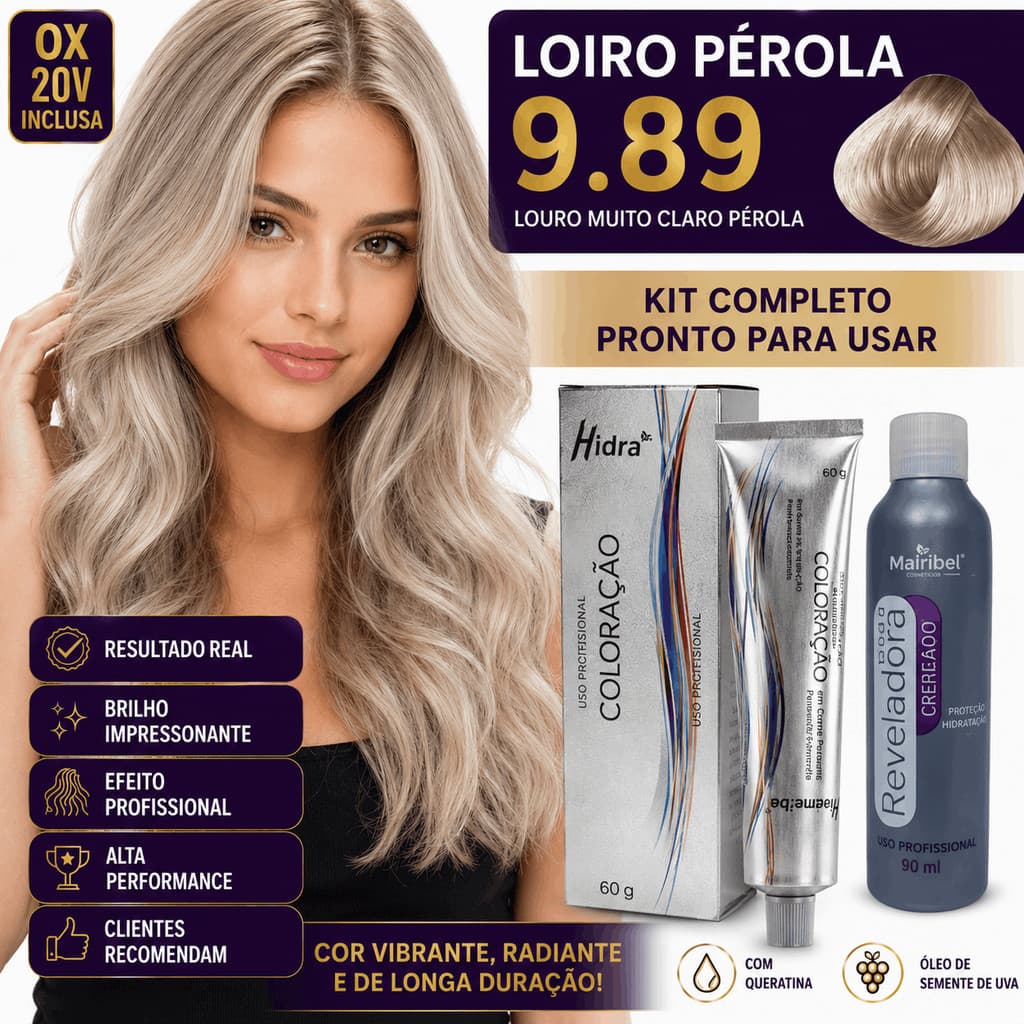 Tinta de Cabelo Loiro Pérola 9.89 com Ox 20V Kit Completo Cor Duradoura e Brilho Intenso