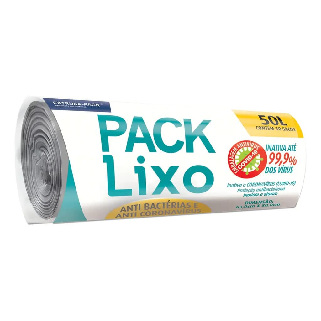 Saco Para Lixo Antibacteriano 50l Pack Lixo 30 Unidades