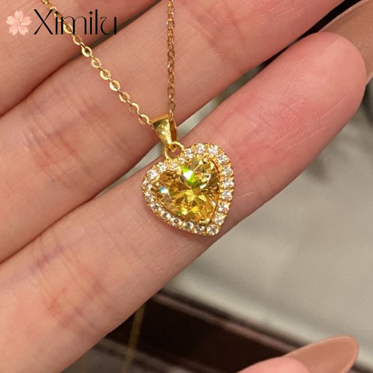 ❤ Original Retro luz de luxo estilo princesa incrustado coração pingente moda único All-Match colar feminino jóias exclu