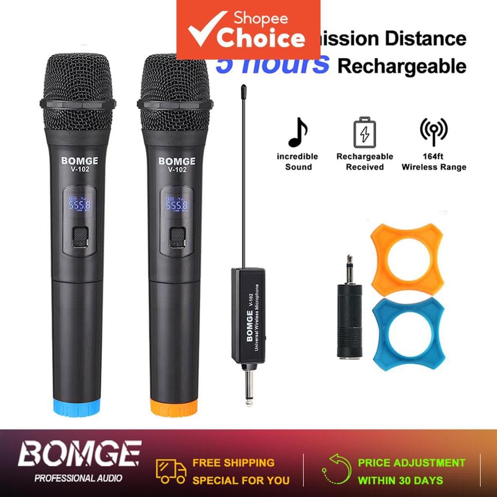 BOMGE V102 Sistema de Microfone Sem Fio Portátil com Receptor KTV para Palco e Karaokê Profissional
