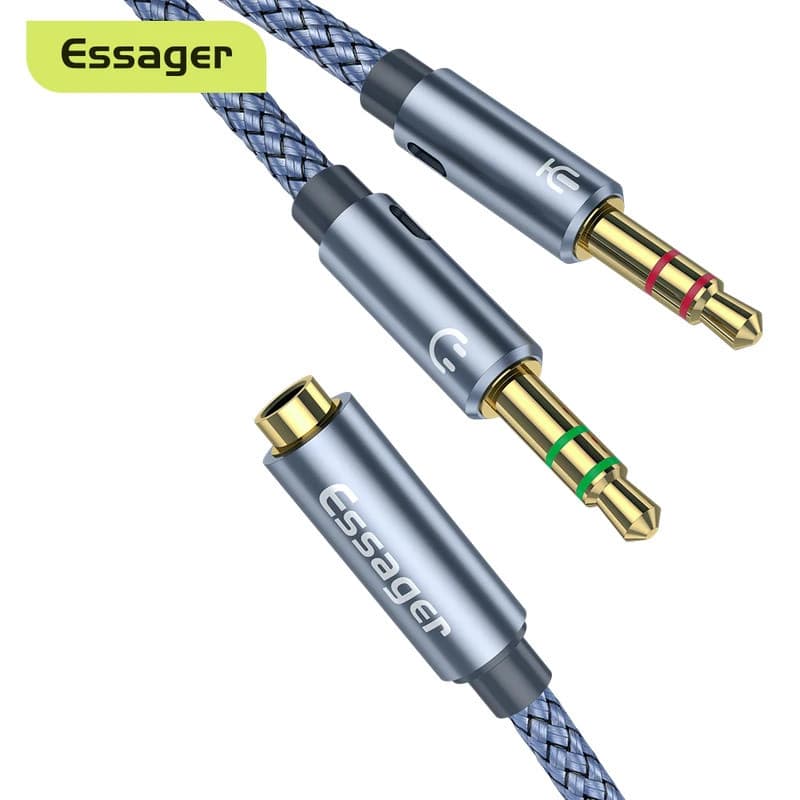 ESSAGER Aux Cable Headphone Audio Splitter 3.5mm Female to 2 3.5mm Jack Male Aux Cable For Computer Speaker Mic Y Splitt