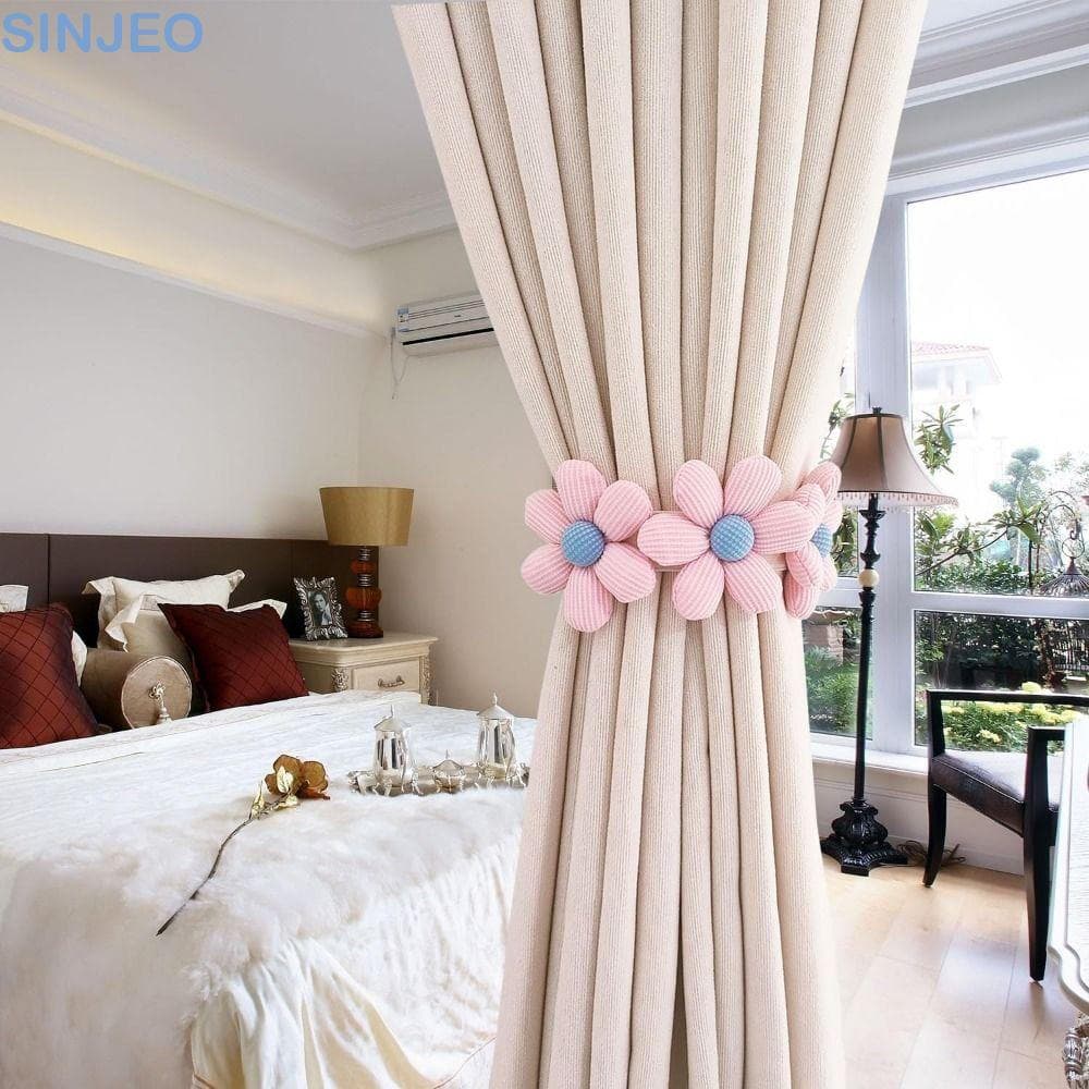 SINJEO 2 Peças De Fivelas De Cortina De Flores , Laços Coloridos Com Faixa Elástica , Corda Decorativa Em Formato De Flo