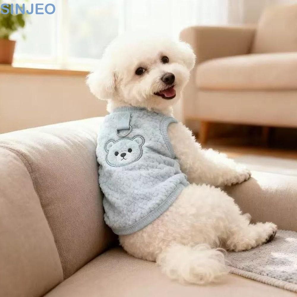 Colete Sem Mangas Para Gato SINJEO , Jaqueta Quente Cachorro Com Padrão De Urso , Anel De Tração , Pulôver Engrossado De