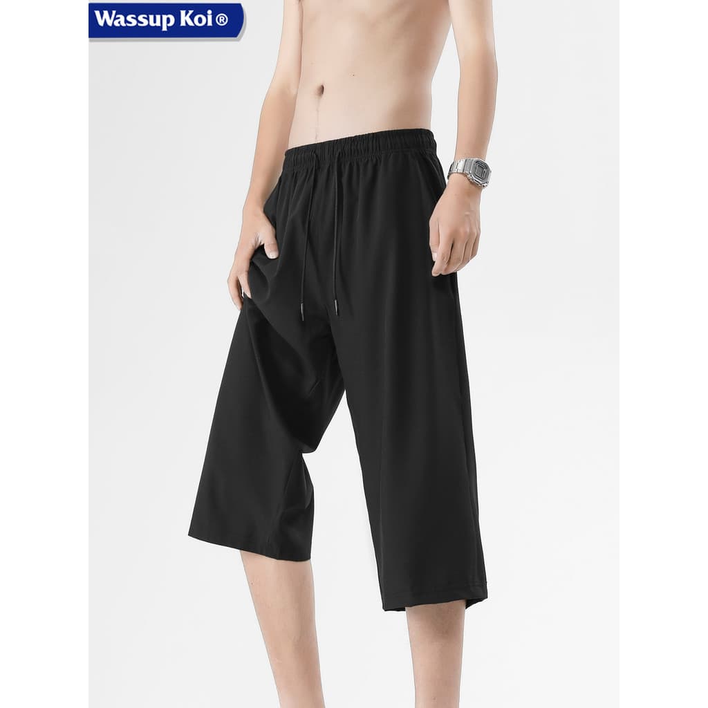 WASSUP KOI Joint Verão Cor Sólida Solta Respirável Calças Cortadas Finas Pernas Largas Cool Sports Shorts Casuais