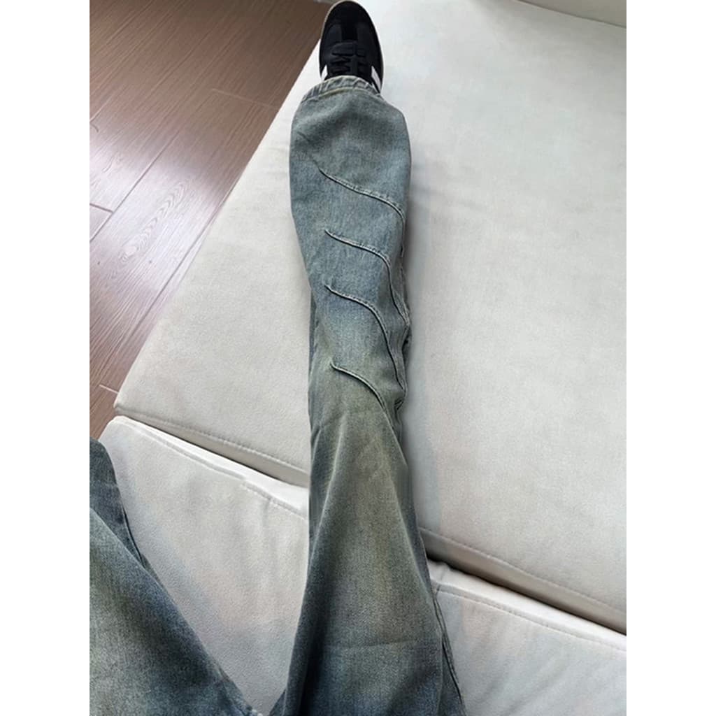 Cleanfit Retro azul plissado Jeans masculino primavera mais magro olhar vibe macacão Design americano sentido ligeiramen