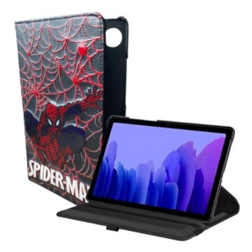 Capa Tablet Homem Aranha Giratoria 360º De Couro Com Suporte Preto