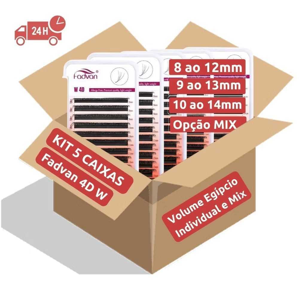 Kit 5 Cílios W 4D FADVAN Volume Egípcio Volume Brasileiro Egípcio Alongamento Extensão Cilios Me