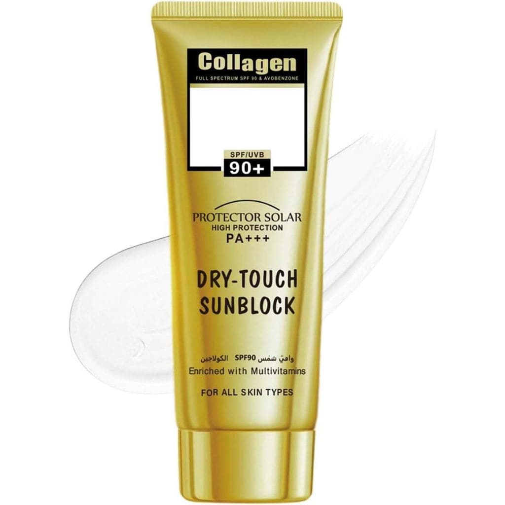 Protetor Solar com Colágenos SPF90 PA+++, Fator 90, Toque Seco, Alta Proteção para Corpo e Rosto, Para Peles Sensíveis,