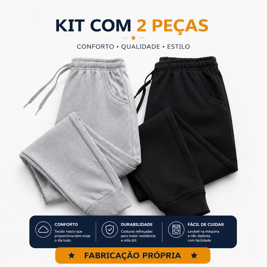 KIT 2 Calças Moletom Unissex Peluciada Grossa Para o Inverno