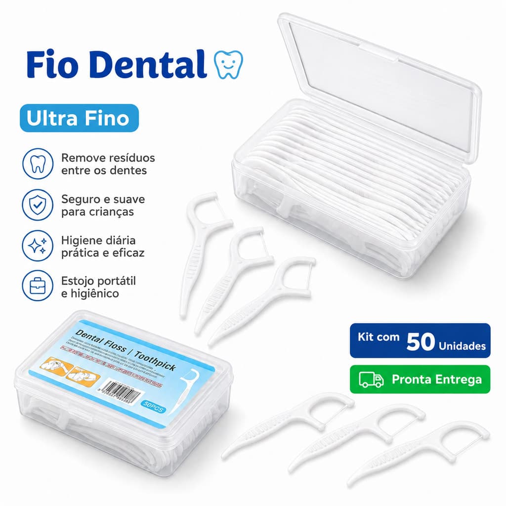 Kit 50/100/200/300 Fio Dental Infantil Com Haste Arco Ultra Fino Flosser Colorido Limpeza Bucal
