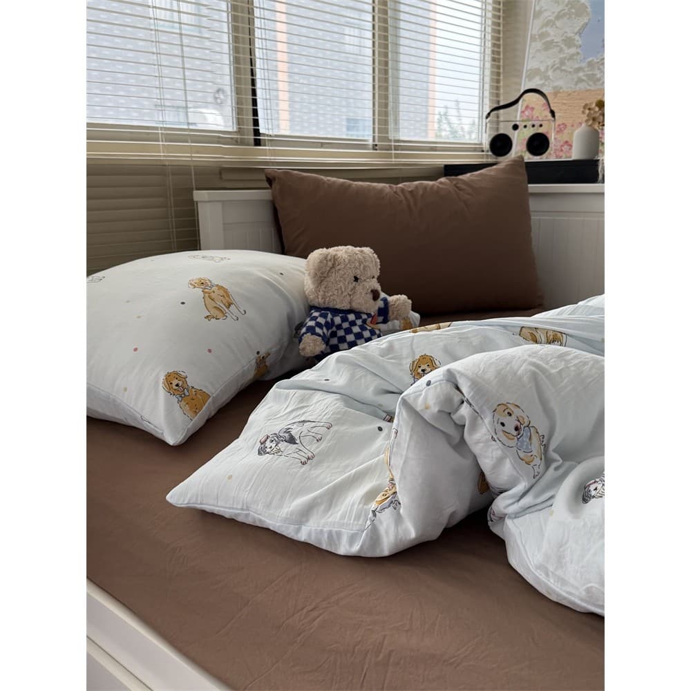 Ins Blogger Mix Match Style Estilo Coreano Cama de Algodão Lavado para Cachorro Conjunto de Quatro Peças Lençol de Cor S