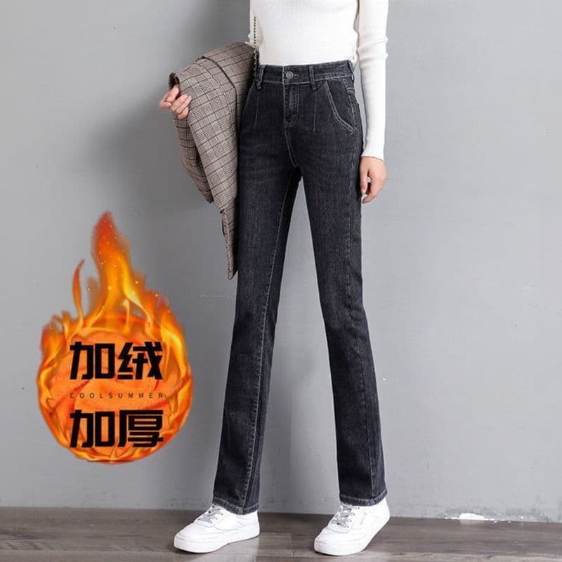 Forro de lã Jeans reto feminino cintura alta mais magro olhar solto ano primavera outono novo estilo All-Match estiramen